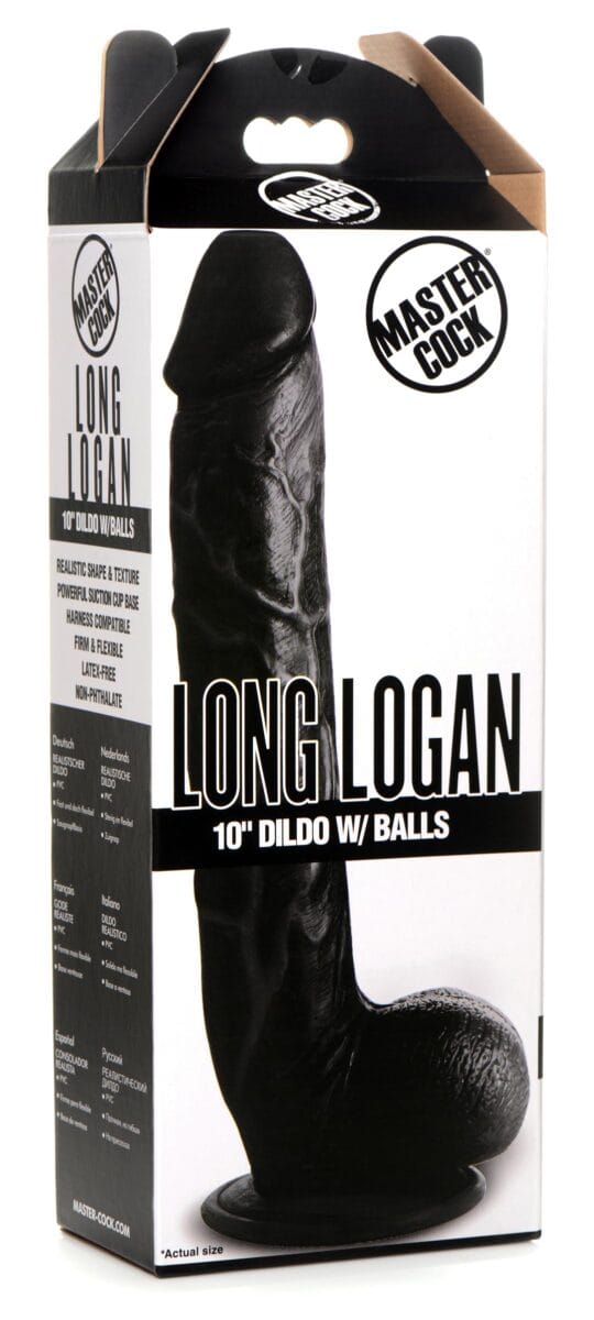 Long Logan 10 Inch Dildo with Balls - Black Long Logan 10 Inch Dildo with Balls - Black