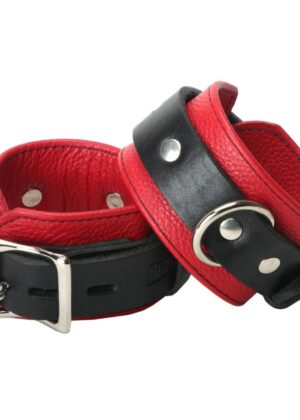 Strict Leather Deluxe Black and Red Locking Wrist Cuffs