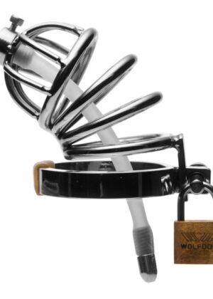 Stainless Steel Chastity Cage with Silicone Urethral Plug