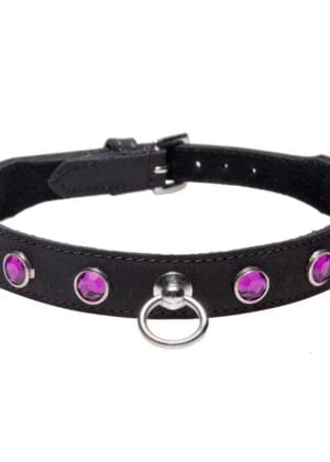 Leather Rhinestone Collar- Amethyst