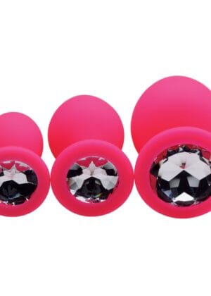 Pink Pleasure 3 Piece Silicone Anal Plugs with Gems