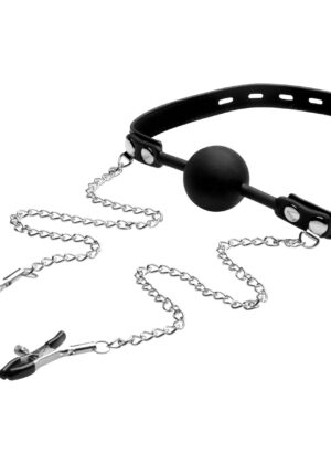 Silicone Ball Gag with Nipple Clamps