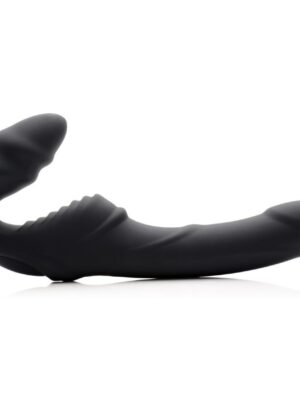 Slim Rider Ribbed Vibrating Silicone Strapless Strap On