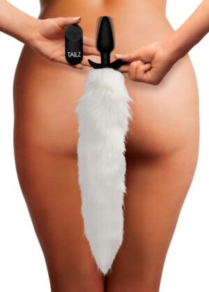Vibrating White Fox Tail Slender Anal Plug