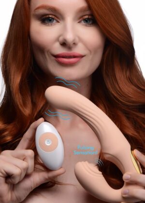 15X U-Pulse Silicone Pulsating and Vibrating Strapless Strap-on with Remote - Blush