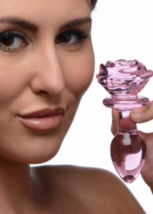 Pink Rose Glass Anal Plug - Medium
