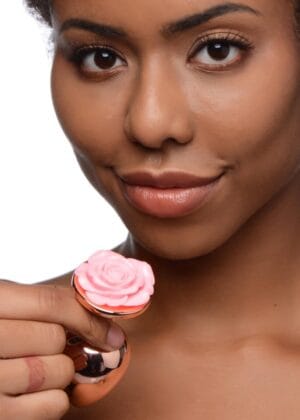 Rose Gold Anal Plug with Pink Flower - Large