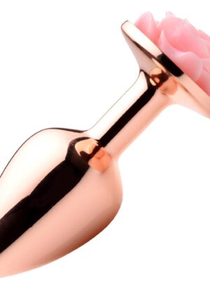 Rose Gold Anal Plug with Pink Flower - Small