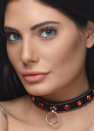 Rhinestone Choker with O-Ring - Red