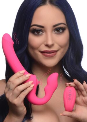 Licking and Vibrating Strapless Strap-On with Remote Control