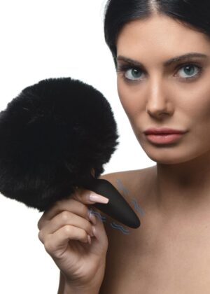 Small Vibrating Anal Plug with Interchangeable Bunny Tail - Black