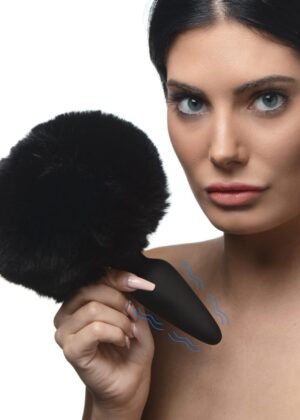 Large Vibrating Anal Plug with Interchangeable Bunny Tail - Black