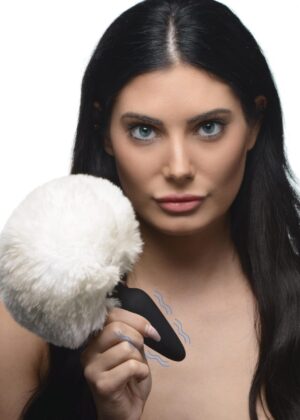 Large Vibrating Anal Plug with Interchangeable Bunny Tail - White