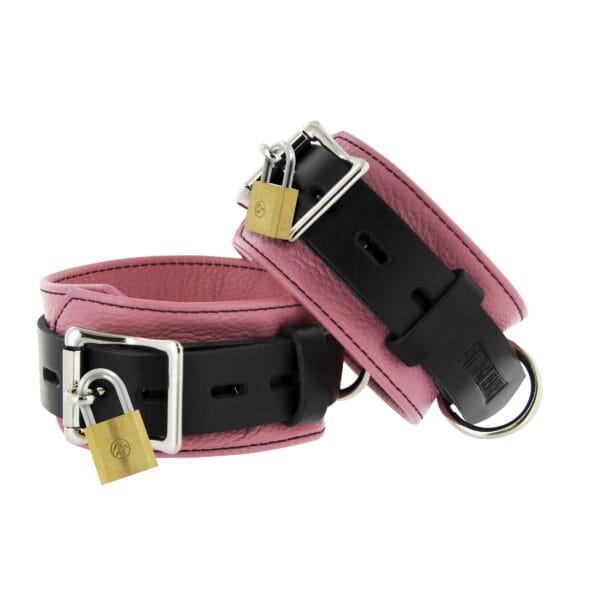 Strict Leather Pink and Black Deluxe Locking Ankle Cuffs Strict Leather Pink and Black Deluxe Locking Ankle Cuffs