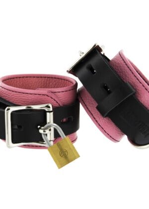 Strict Leather Pink and Black Deluxe Locking Wrist Cuffs
