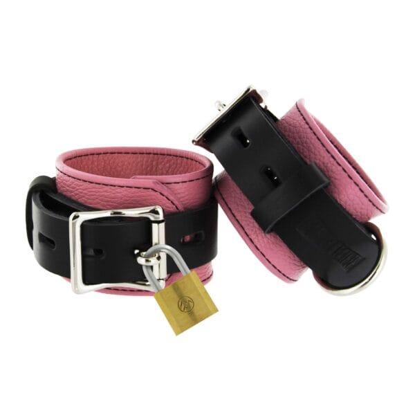 Strict Leather Pink and Black Deluxe Locking Wrist Cuffs Strict Leather Pink and Black Deluxe Locking Wrist Cuffs