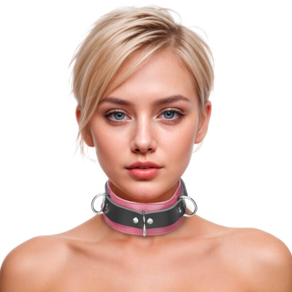 Strict Leather Deluxe Locking Collar - Pink and Black Strict Leather Deluxe Locking Collar - Pink and Black