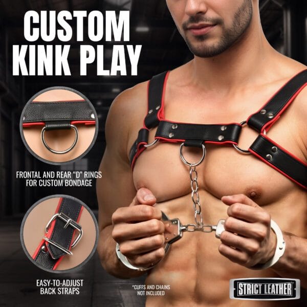 Leather English Bull Dog Harness Black/Red Leather English Bull Dog Harness Black/Red