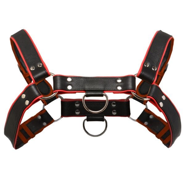 Leather English Bull Dog Harness Black/Red Leather English Bull Dog Harness Black/Red