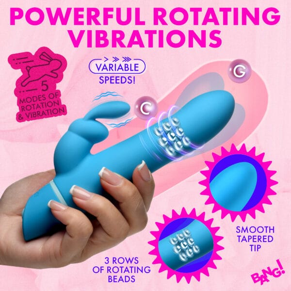Rotating Beads Silicone Rabbit Vibrator- Blue Rotating Beads Silicone Rabbit Vibrator- Blue