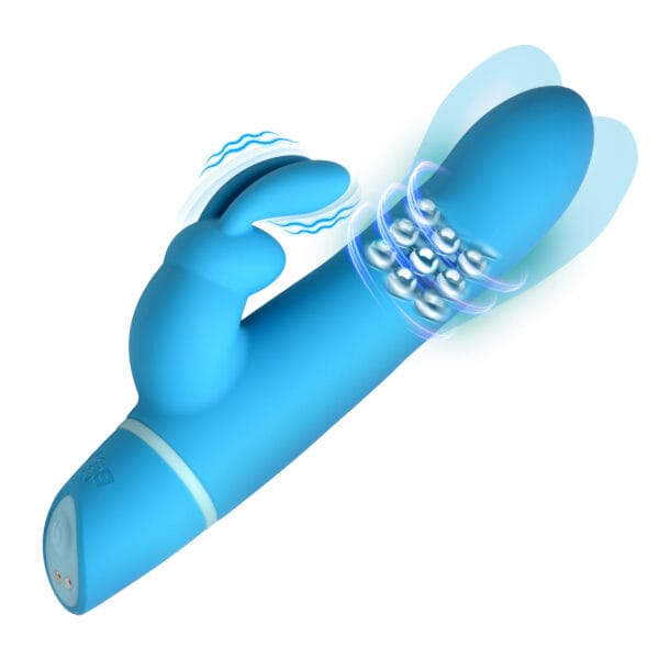 Rotating Beads Silicone Rabbit Vibrator- Blue Rotating Beads Silicone Rabbit Vibrator- Blue