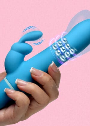 Rotating Beads Silicone Rabbit Vibrator- Blue