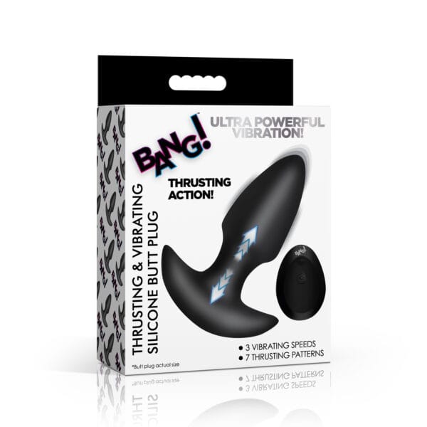 Thrusting & Vibrating Silicone Butt Plug - Black Thrusting & Vibrating Silicone Butt Plug - Black
