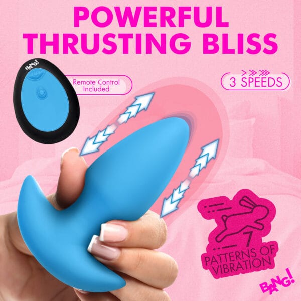 Thrusting & Vibrating Silicone Butt Plug - Blue Thrusting & Vibrating Silicone Butt Plug - Blue
