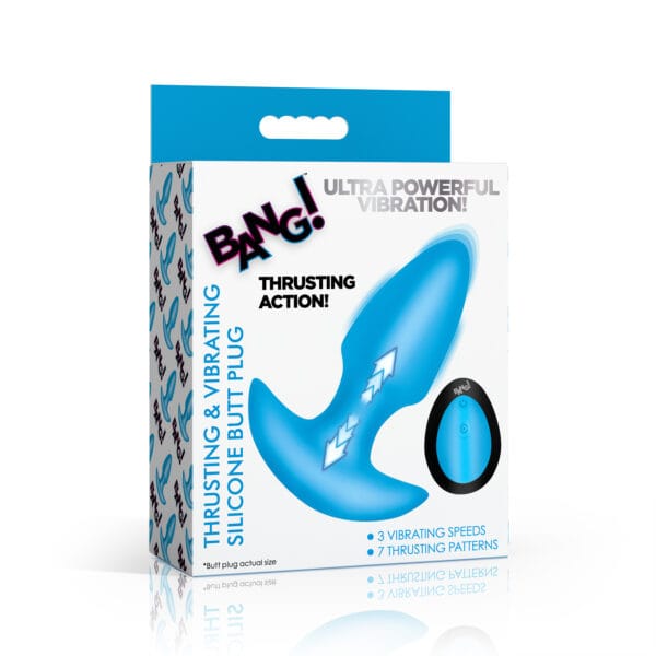 Thrusting & Vibrating Silicone Butt Plug - Blue Thrusting & Vibrating Silicone Butt Plug - Blue