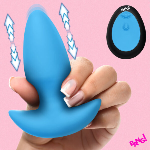 Thrusting & Vibrating Silicone Butt Plug - Blue Thrusting & Vibrating Silicone Butt Plug - Blue