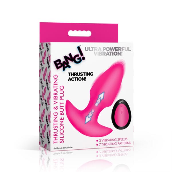 Thrusting & Vibrating Silicone Butt Plug - Pink Thrusting & Vibrating Silicone Butt Plug - Pink