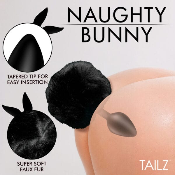 Fluffy Bunny Tail Silicone Plug - Black Fluffy Bunny Tail Silicone Plug - Black