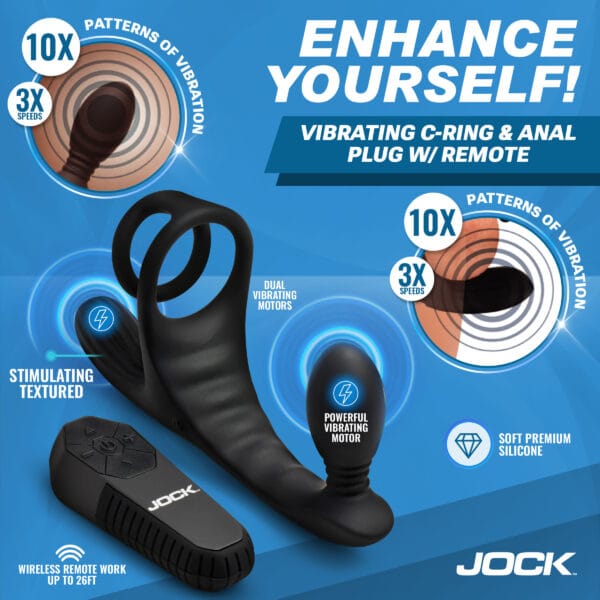 Triple Rush Vibrating C-Ring & Anal Plug w/ Remote Triple Rush Vibrating C-Ring & Anal Plug w/ Remote